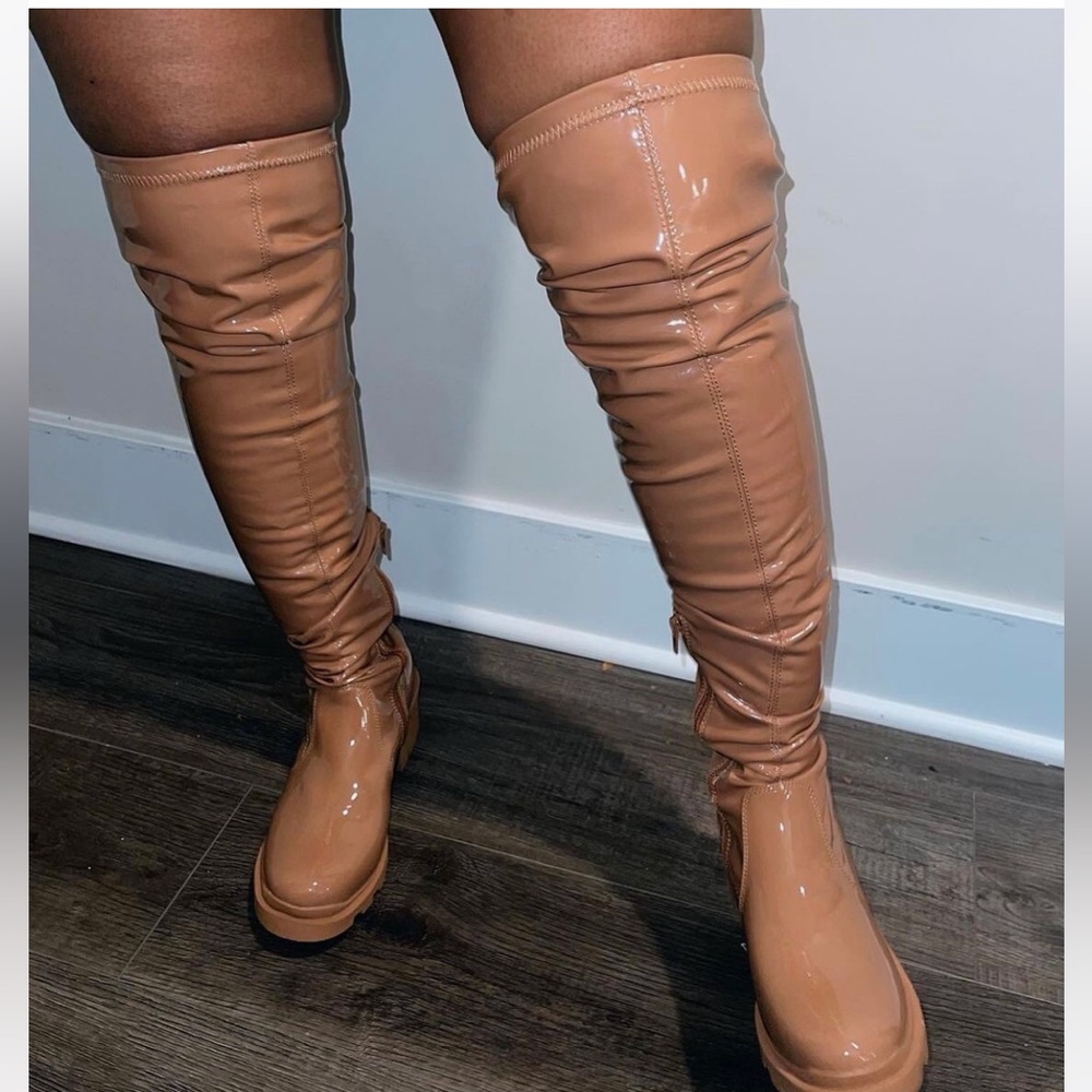 Tan thigh high boots